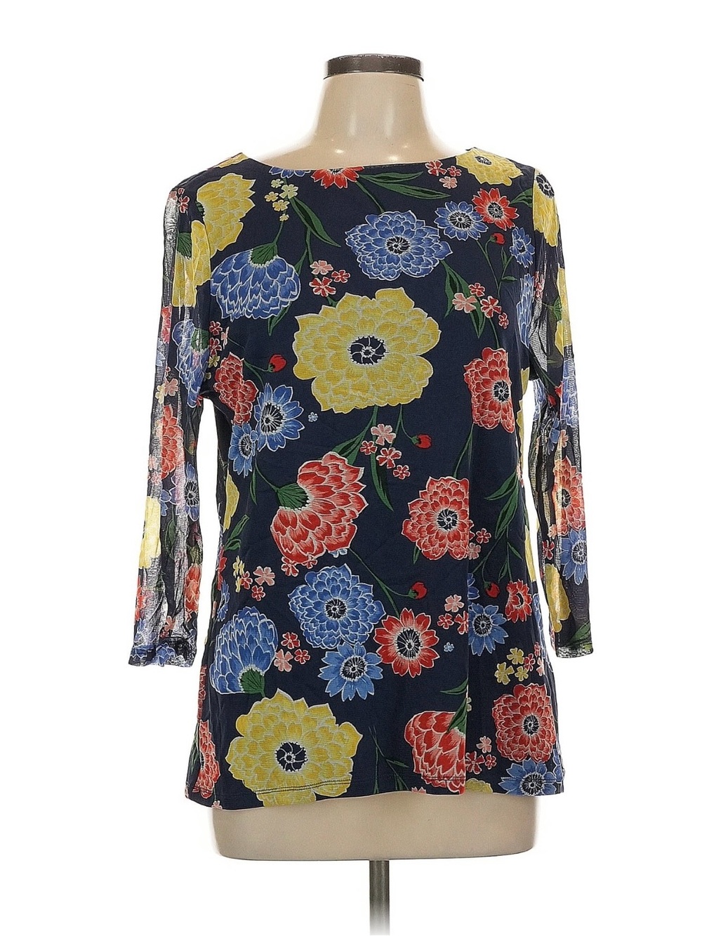 Charter Club Navy Floral Long Sleeve Top
